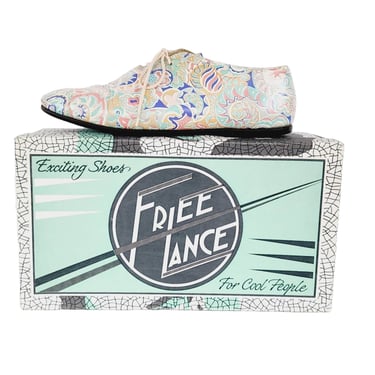 Vintage 80s Paisley Print Loafers Lace Up Shoes Free Lance 38 