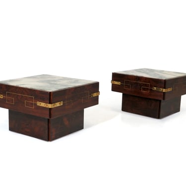 1958 Brazilian Rosewood Side Tables with Marble and Brass