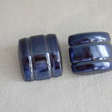 1980s Metallic Dark Blue Square Clip Earrings 