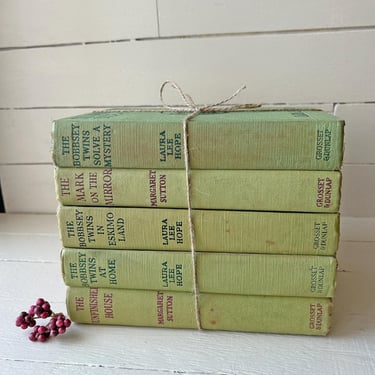 Vintage Light Green Book Bundle, Set of 5, Set of Green Books, Colorful Library Books 