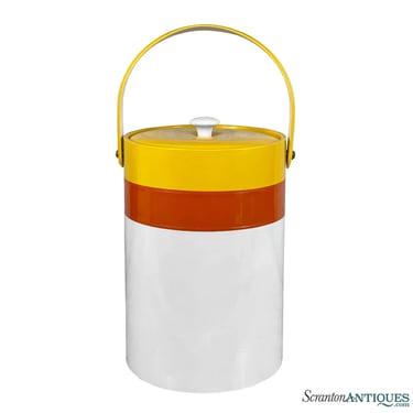 Mid-Century Vinyl Yellow Red Striped Cabana Ice Bucket Cooler by Georges Briard