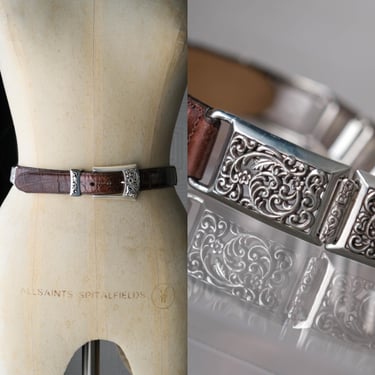 Vintage 90s Brighton Black Leather & Silver Concho Belt  display picture 1