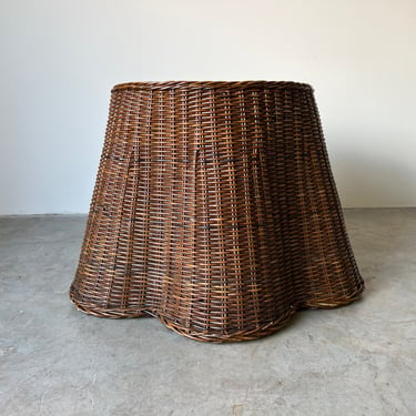 Vintage Sculptural Trompe l'Oiel Rattan Wicker Draped - Skirt Side Table 