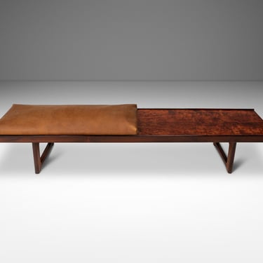 Mid-Century Modern Long “Krobo” Table / Bench in Rosewood w/ Leather Seat by Torbjørn Afdal for Bruksbo, Norway, c. 1960's 