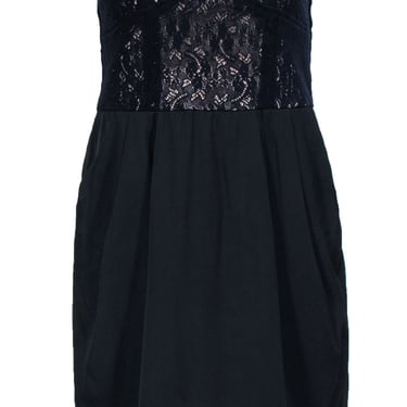 Sandro - Navy & Black Lace Bodice Strapless Mini Dress Sz L