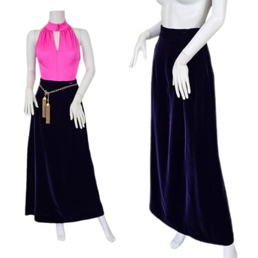 1970's Dark Purple Rayon Velvet Maxi Skirt I Sz Med 