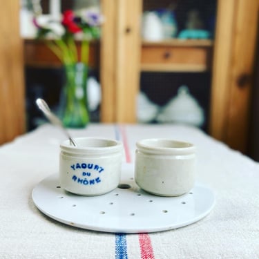 Beautiful set of 2 vintage French stoneware yogurt pots- 2YP 
