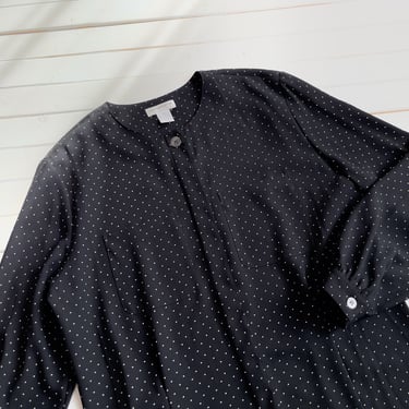 black polka dot blouse | 80s 90s plus size vintage Liz Claiborne dark academia shirt 