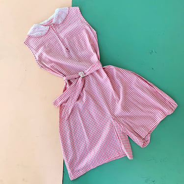 1920s Pink Gingham Romper Playsuit - Size S
