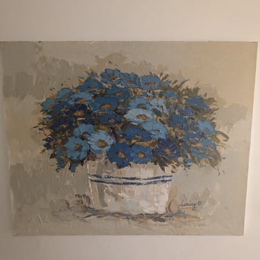 Large Blue Flower Abstract Still Life with White Crock c.1960 