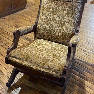 Olive Tan and Beige Antique Rocking Chair