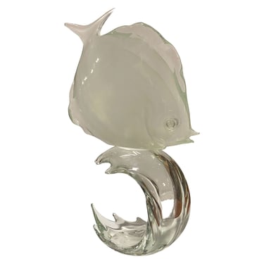 Murano Crystal Glass Angel Fish Sculture On Wave by Licio Zanetti 