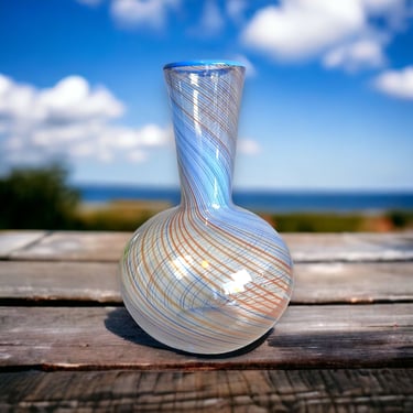 Vintage Dansk International Art Glass Filigrana Vase Multicolor Swirl MCM 1970s 