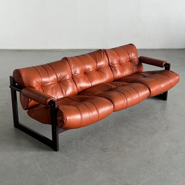 Vintage Brazilian Mid-Century Modern 'S-1' Three-Seater Sofa by Percival Lafer in Leather and Rosewood, 1976 Brazil 