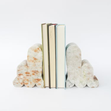 Curved Minimalist White Marble Bookends 