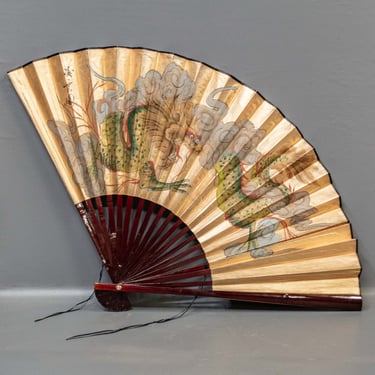 Large Painted & Lacquered Bamboo Fan