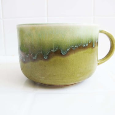 Vintage 60s Green Dripware Ceramic Mug - 1960s Made in Japan Cafe Au Lait Coffee Cup 