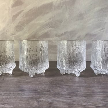 Vintage Set of 4 Iittala Ultima Thule On the Rocks Old fashion Glasses Designed by Tapio Wirkkala, Finnish, Made in Finland 