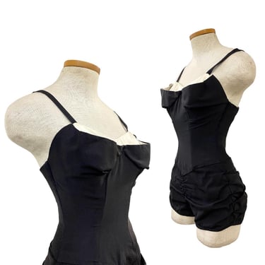 Vtg 50s Rose Marie Reid Old Hollywood Black White Iconic Tuxedo Playsuit Swim 