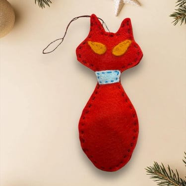 Handmade Felt Retro Mid Century Red Atomic Cat Ornament. by LeChalet