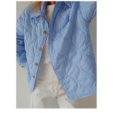 Vintage Striped Blue White Quilted Liner Jacket | Blue Quilt Liner Coat | Puffer Quilted Nylon Coat | M 