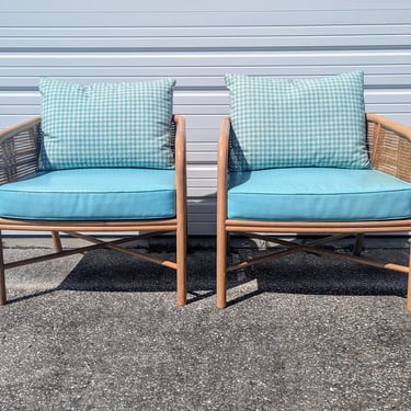 Vintage Mcguire Baker Style Wood and Cane Lounge Chairs - Set of 2 