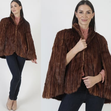 50s Mink Fur Womens Wedding Cape, Cinnamon Red Real Shawl, Deco Bridesmaids Wrap 