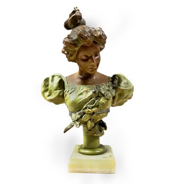 Female Victorian Summer Madame Bust w/ Marble Base 