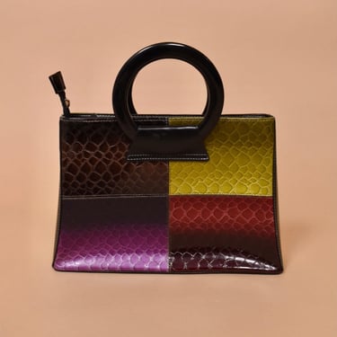 Faux Croc Colorblock Pleather Bag