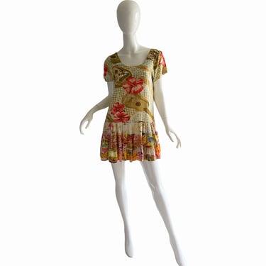 Vintage Jams World Hawaiian Dress / Novelty Print Guitar Malibu Dress / Hibiscus Beach Mini Dress 