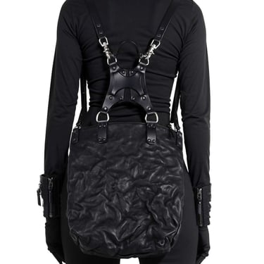 Uto Black Leather Harness Backpack/Shoulder Bag