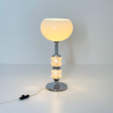 Mid-Century Italian Table Lamp, Chrome & Glass Base, 1980s 