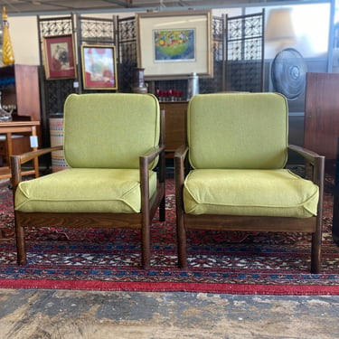 Mid Century Slat Back Lounge Chairs