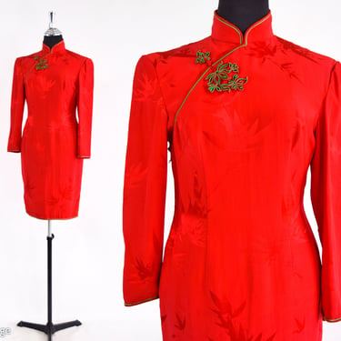 1960s Red Silk Cheongsam Dress | 60s Red Cheongsam | Chinese Arts & Crafts LTD | Small 