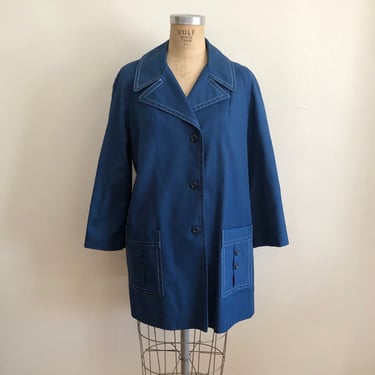 Blue Jacket with White Topstitching - 1970s 