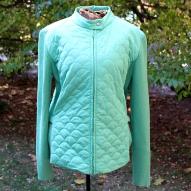 Sigrid Olsen Mint Green Jacket - Vintage Jacket - Quilted and Knit Mid Weight Jacket - Spring Jacket - Size Medium | FREE SHIPPING 