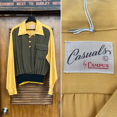 Vintage 1940’s “Campus” Two-Tone Gabardine Gaucho Pullover Rockabilly Shirt, Waistband Style, 40’s Vintage Clothing 