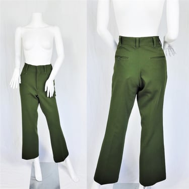 1960's Olive Green Poly Men's Sta Prest Pants I Sz Sm I W: 32