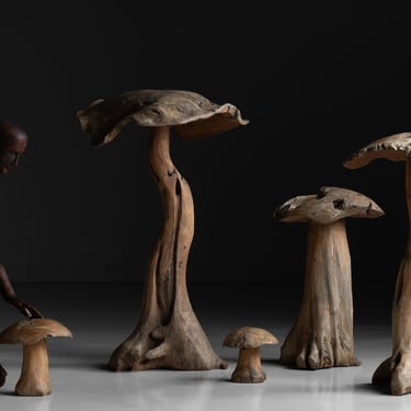 Carved Walnut Mushroom Sculptures