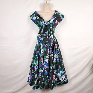 Vintage 90s Dark Floral Tie Front Dress 