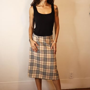 BURBERRY LONDON Vintage + Nova Check Midi Skirt Burberry's