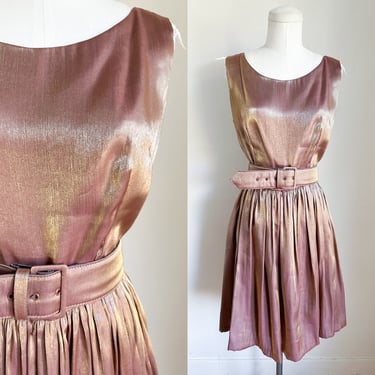 Vintage 1980s Copper Shimmery Belted Cocktail Dress / M 