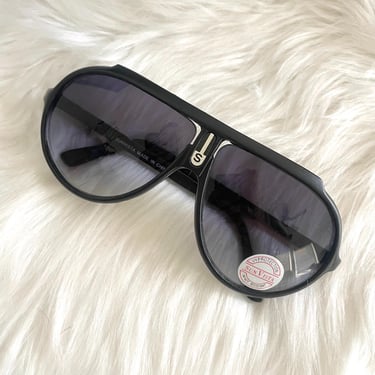 Vintage 80s Black and Smoky Aviator Sunglasses 