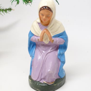 Vintage German Madonna for Christmas Nativity or Putz, Kneeling Saint Mary Icon Statue, West Germany 