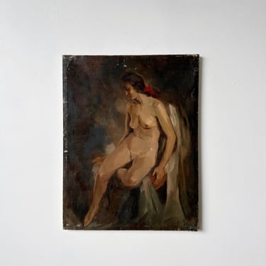 SEATED NUDE OIL PAINTING BY LOUIS HENNO, 25.5x20