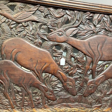 Vintage Hand-Carved Wooden Artwork Depicting Deer or Antelope