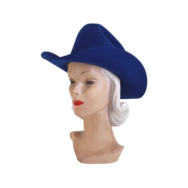 1970s Cobalt Blue Cowboy Hat - Vintage Blue Cowboy Hat - Vintage Cowgirl Hat - 70s Western Wear - Vintage Western Wear - 1970s  Urban Cowboy 