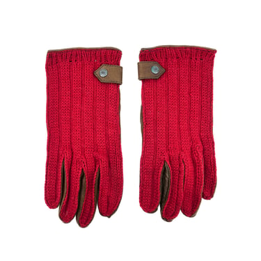 Gucci Red Knit and Leather Gloves