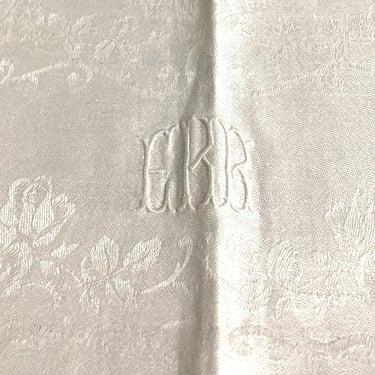 Exquisite Set of 8 Monogram Napkins~ Large Damask Scroll French floral White Jacquard Dinner Napkins~ Elegant Wedding French Style Dining 
