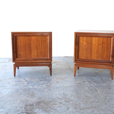 Pair of Restored Mid Century Modern Walnut Nightstands 